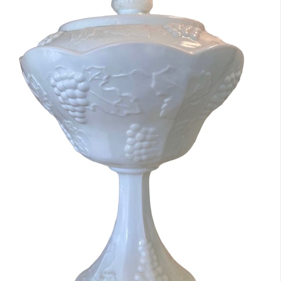 Milk Glass Harvest Grape Design Candy Dish/Compote - Picture 2 of 11